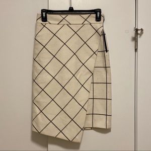 Zara Checkered Knee Length Wool Skirt